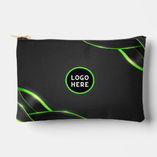 Black & Green Abstract Fluid Design Add Logo Accessory Pouch