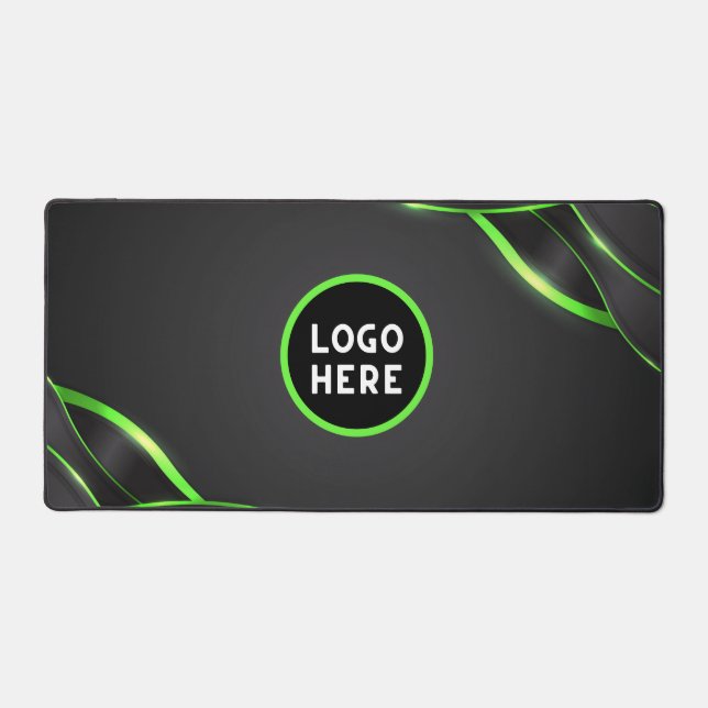 Black & Green Abstract Fluid Design | Add Logo Desk Mat (Front)