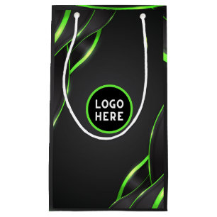 Black & Green Abstract Fluid Design Add Logo Small Gift Bag