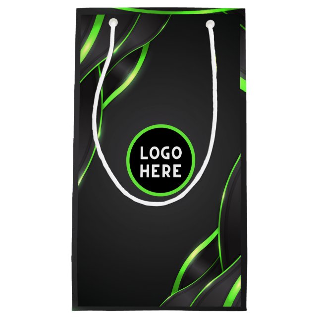Black & Green Abstract Fluid Design | Add Logo Small Gift Bag (Front)