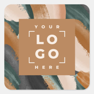 Black, green abstract painted minimal modern  square sticker