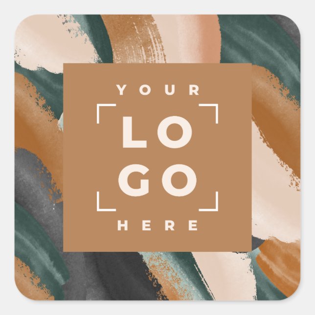 Black, green abstract painted minimal modern  square sticker (Front)