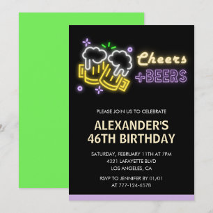Black Green Adult Beer 46th birthday Invitation