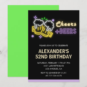 Black Green Adult Beer 52nd birthday Invitation