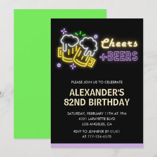 Black Green Adult Beer 82nd birthday Invitation
