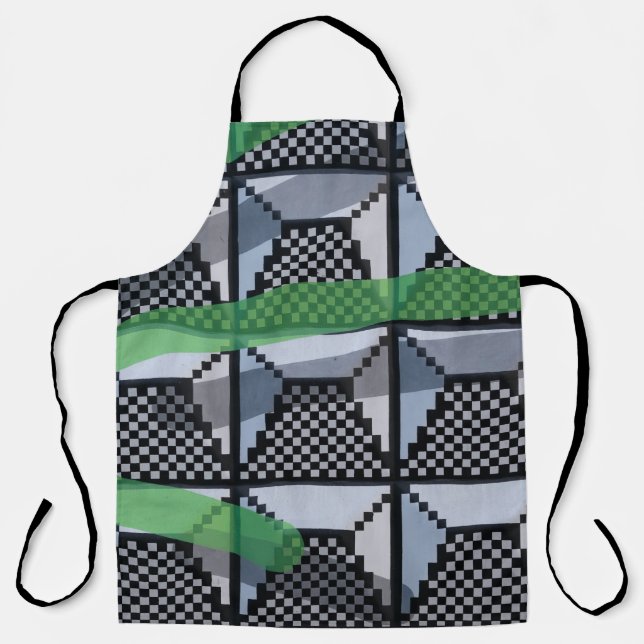 Black, green, and black checked wallpaper apron (Front)