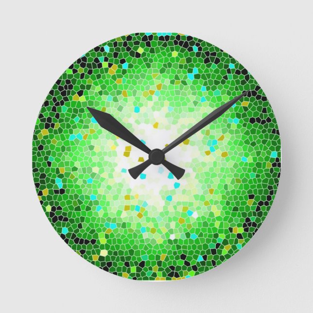 Black Green and Gold Crystal Mosaic Wall Clock (Front)