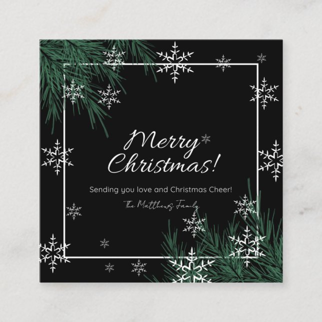 Black Green And Snowflake Merry Christmas  Enclosure Card (Front)