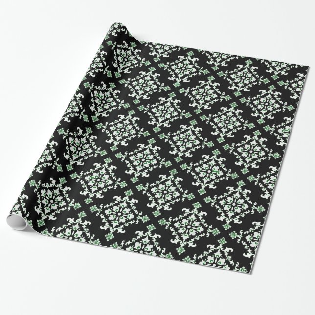 Black, Green and White Celtic Gift Wrap (Unrolled)