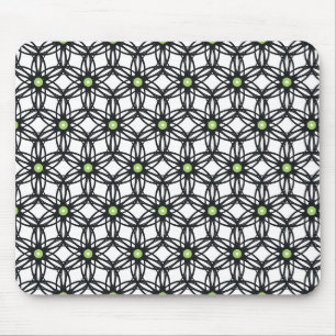 Black Green and White Circular Geometric Design Mouse Pad