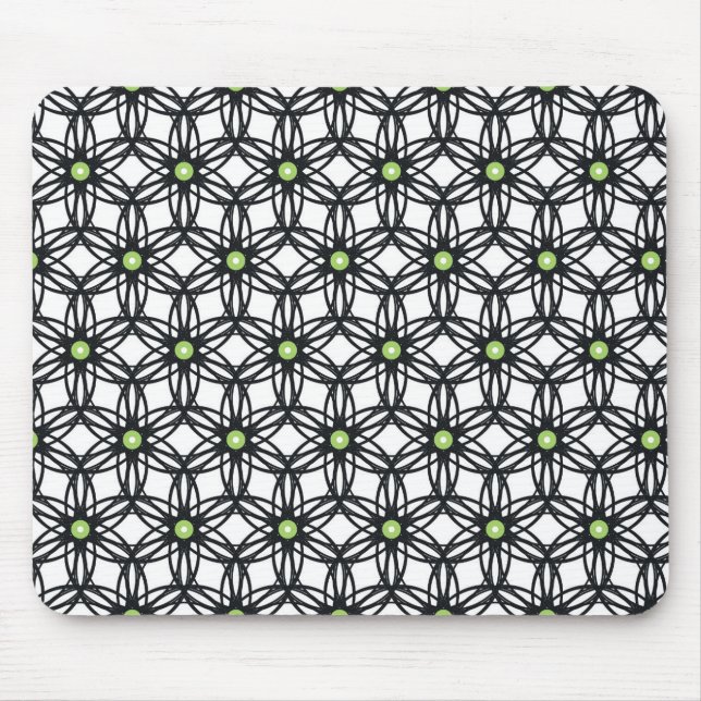 Black Green and White Circular Geometric Design Mouse Pad (Front)