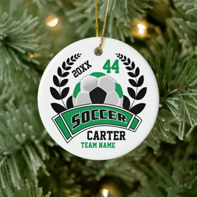 Black, Green and White Personalise Soccer  ⚽ Ceramic Tree Decoration (Tree)
