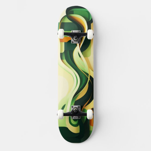 Black, green and yellow curving shapes Skateboard (Front)