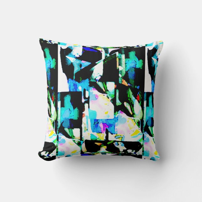 Black Green Aqua Pink White Contemporary Art Print Cushion (Front)