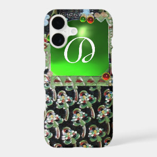 BLACK GREEN ART NOUVEAU GEMSTONE MONOGRAM Emerald