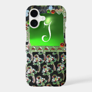 BLACK GREEN ART NOUVEAU GEMSTONE MONOGRAM Emerald