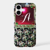 BLACK GREEN ART NOUVEAU GEMSTONE MONOGRAM,Red Ruby