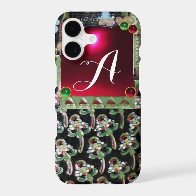 BLACK GREEN ART NOUVEAU GEMSTONE MONOGRAM,Red Ruby (Back)