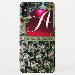 BLACK GREEN ART NOUVEAU GEMSTONE MONOGRAM,Red Ruby Case-Mate iPhone Case