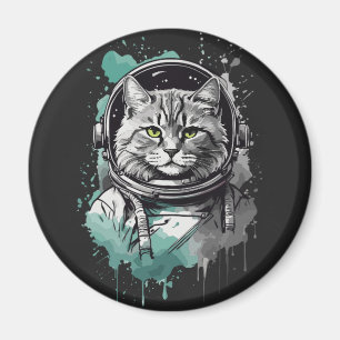 Black Green Astronaut Cat Design Magnet