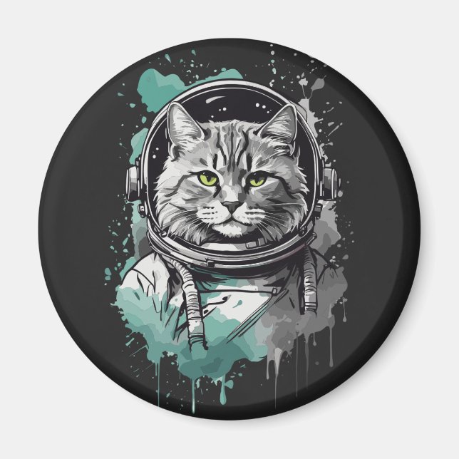 Black Green Astronaut Cat Design Magnet (Front)