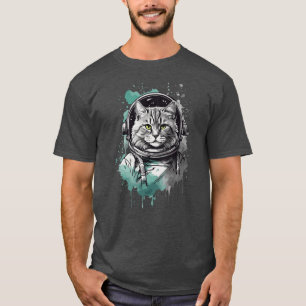 Black Green Astronaut Cat Design T-Shirt