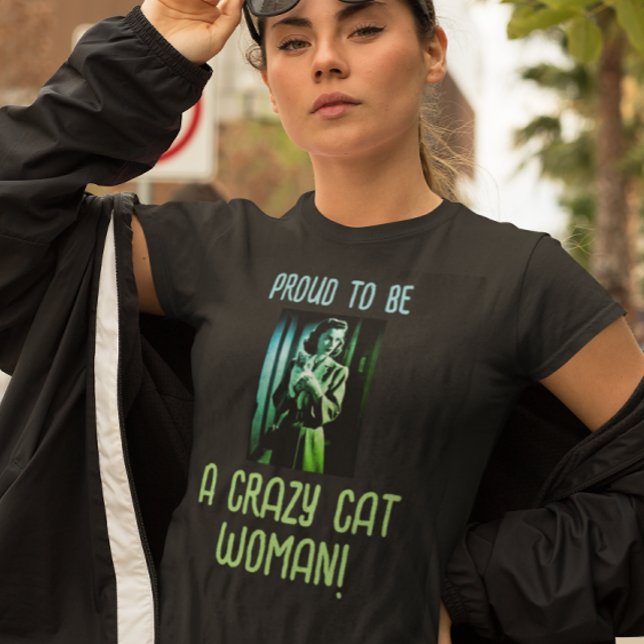 Black Green Blue Personalised Crazy Cat Woman Tri-Blend Shirt (Or personalize with your own message)