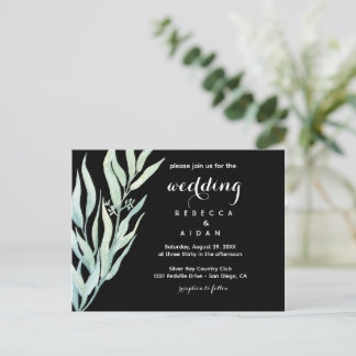 Black Green Botanical Wedding Invitation Postcard