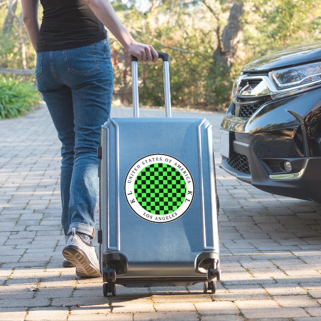 Black & Green Chequerboard Vacation Sticker (Suitcase Insitu)