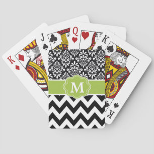 Black Green Chevron Personalised Playing Cards