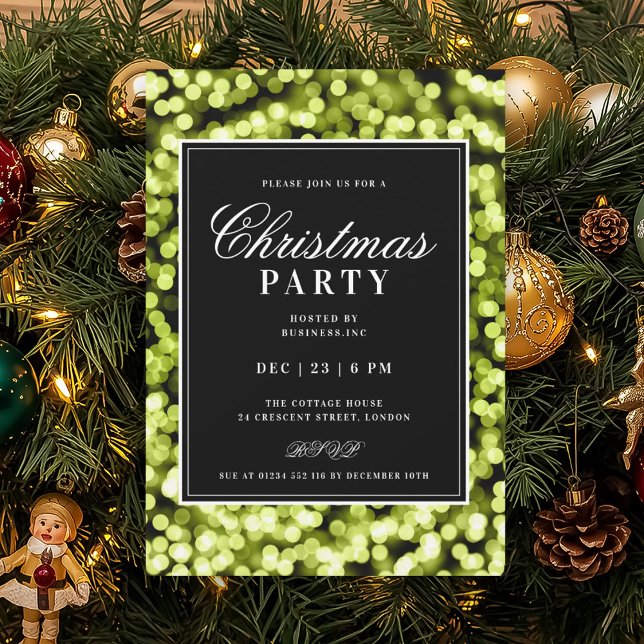 Black & Green Christmas Glam Lights Holiday Party Invitation (Black & Green Christmas Glam Lights Holiday Party Invitation)