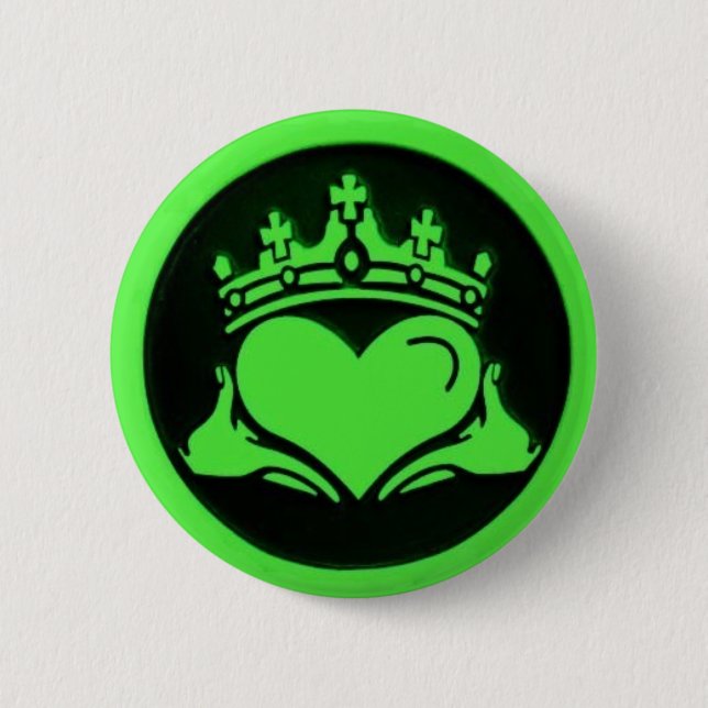 Black & Green Claddagh Round Pin (Front)