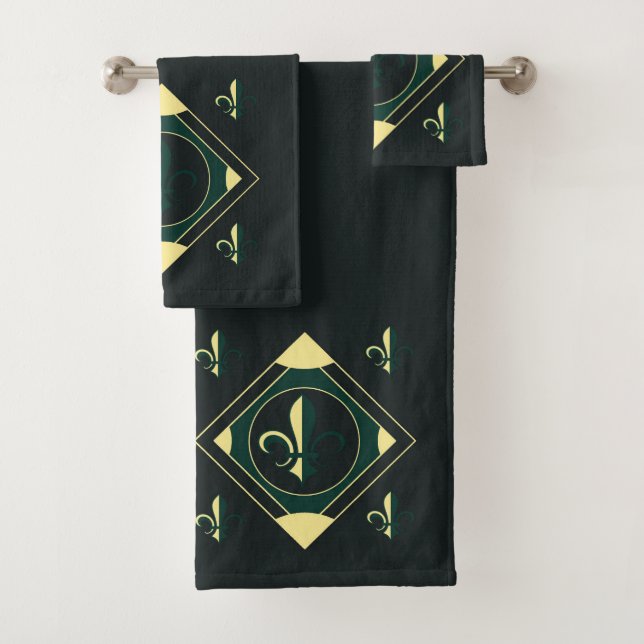 Black Green Classic Bath Towel Set (Insitu)