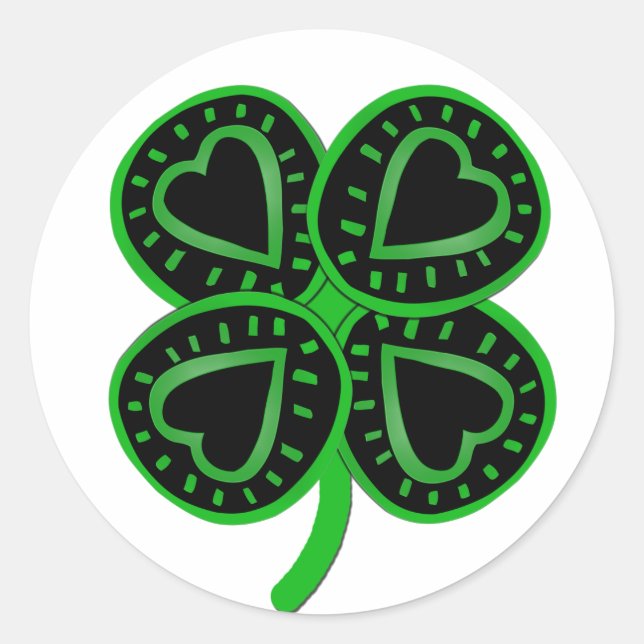 Black Green Clover Heart St Patty's Day Sticker (Front)