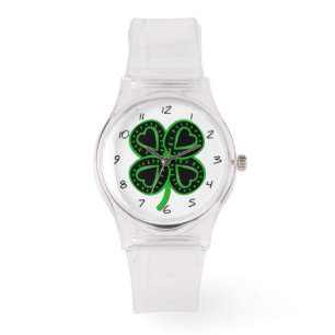 Black Green Clover with Heart G St Patrick's Watch