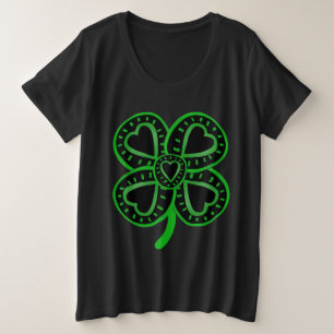 Black Green Clover with Heart - St Patrick Plus Size T-Shirt