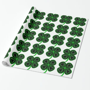 Black Green Clover with Heart St Patty Wrapping P Paper