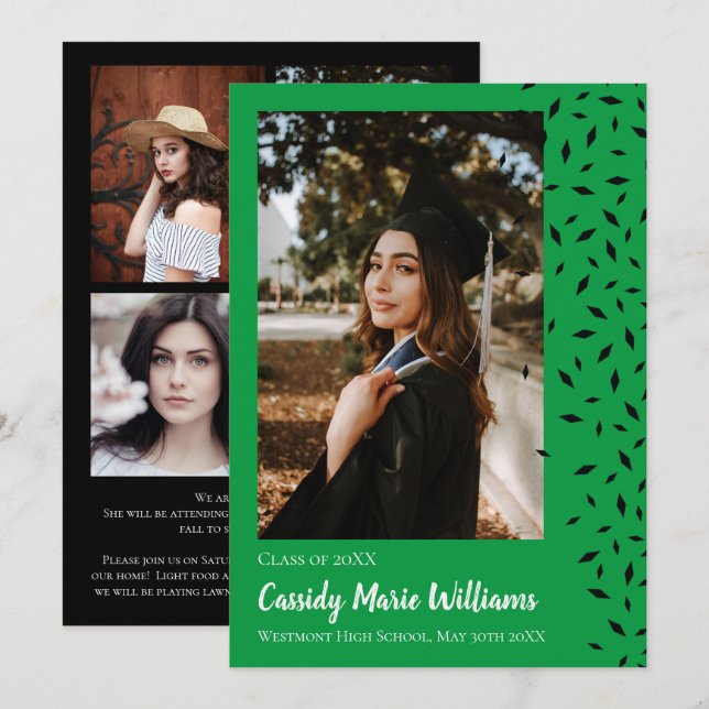 Black Green Confetti Graduation Announcement (Front/Back)