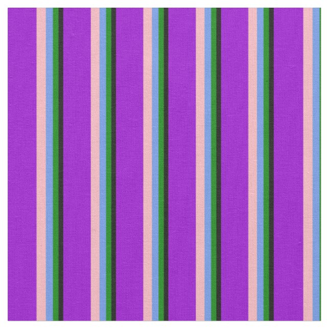 Black, Green, Cornflower Blue, Pink & Dark Violet Fabric (Close Up)