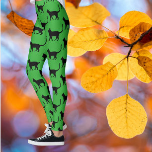 Black Green Crazy Cat Woman Leggings