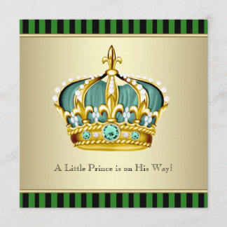 Black Green Crown Prince Baby Boy Shower Invitation
