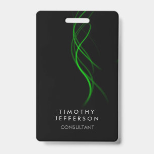 Black Green Curves Elegant Modern ID Badge