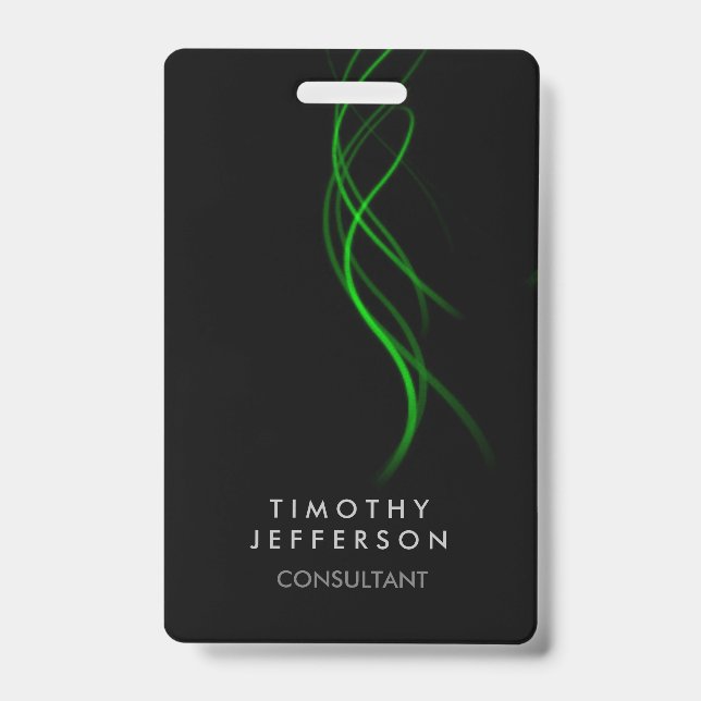 Black Green Curves Elegant Modern ID Badge (Front)