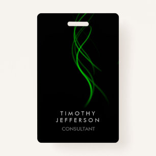 Black Green Curves Elegant Modern ID Badge