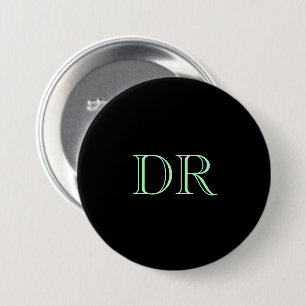 Black green custom initials minimalist 7.5 cm round badge