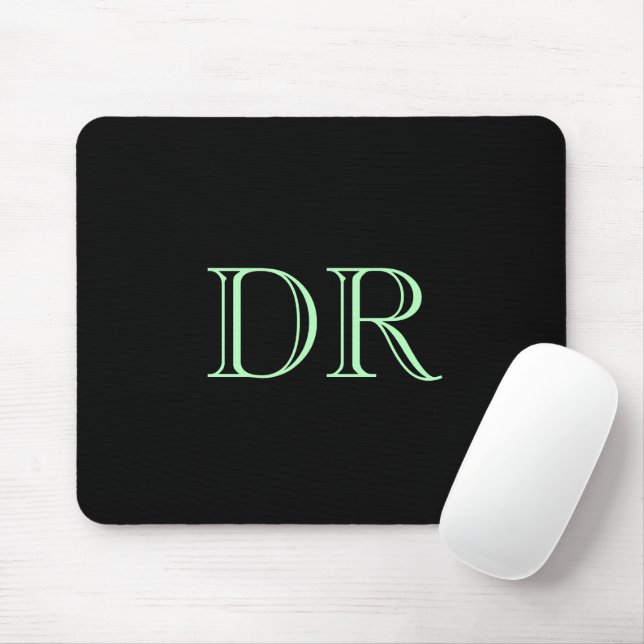 Black green custom initials minimalist mouse pad (With Mouse)