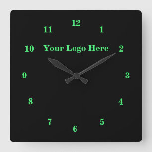 Black Green - Customisable - Add Your Logo / Text Square Wall Clock