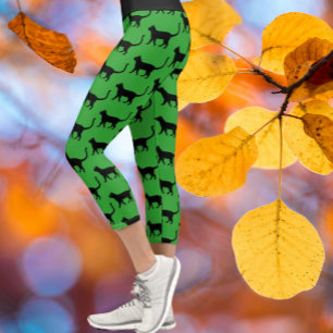 Black Green Customised Crazy Cat Woman Capri Leggings