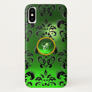 BLACK GREEN DAMASK EMERALD GEM MONOGRAM Case-Mate iPhone CASE