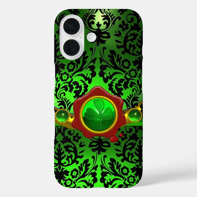 BLACK GREEN DAMASK,SHAMROCK,RED WAX SEAL MONOGRAM Case-Mate iPhone CASE (Back)